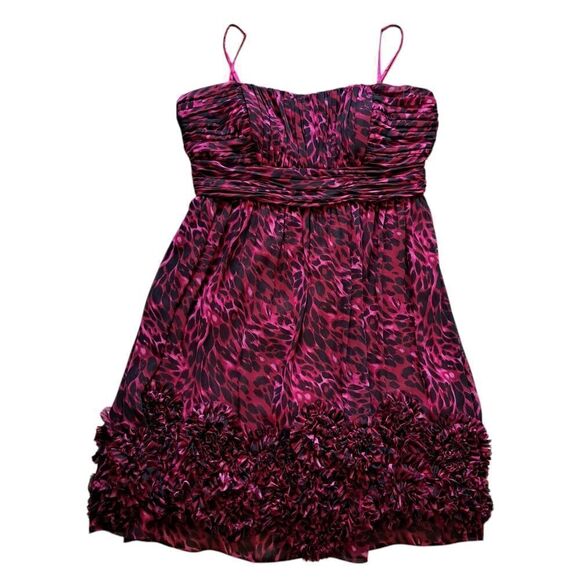 Oleg Cassini Floral Print Chiffon Knee Length Burgundy/Black Size 14 - Picture 5 of 16